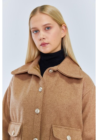 4410 Kadın Balık Sırtı Kısa Kaban Camel CAMEL