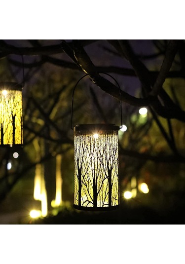 Maiyame Güneş Enerjili Demir Fener, Otomatik Açık/kapalı, Ip44 Su Geçirmez, Bahçe/manzaralı Işık, 5 Ağaç Projeksiyeli, Konforlu Romantik Işık Siyah