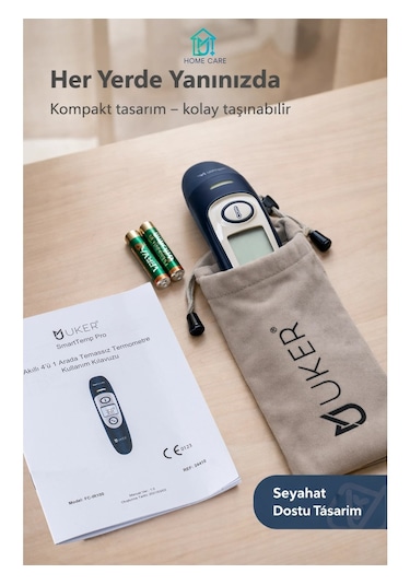 Uker Smarttemp Pro Temassız Termometre 4 Ü 1 Arada Kulak Alın Ateş Ölçer Renkli Uyarı
