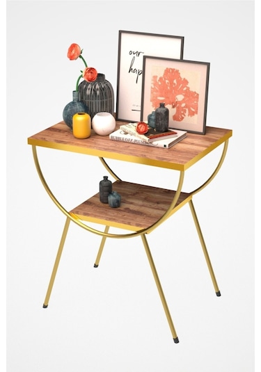 Yan Sehpa Komodin Metal Ayak Gold Ceviz 1982 Ceviz