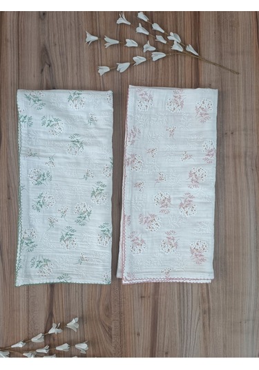 2 Katlı Müslin Kız Erkek Bebek Battaniyesi Oeko-texli %100 Pamuklu Desenli Puset Örtüsü Yenidoğan Yeşil