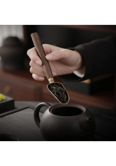 Shineyee Ahşap Saplı Ölçü Kaşığı - Çay, Kahve Ve Baharat İçin Doğru Miktarı Ölçmek İçin Tekli Paket Siyah