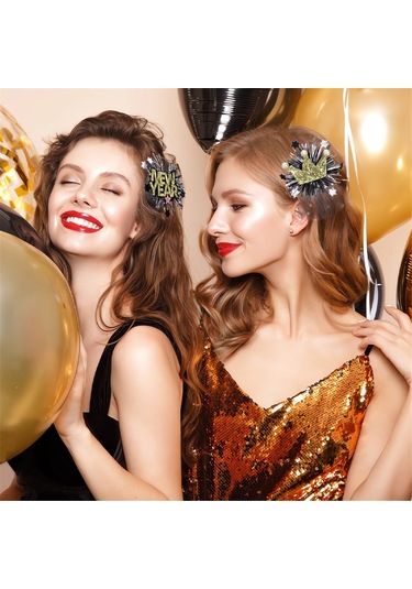 Dofolink Yılbaşı Noel Parti Fotoğraf Jokei, Siyah Altın 4 Büyük Bardak Desenli Parlak Saç Klipsi, Yetişkin Çocuk Uyumlu, Hediye Paketi Eşyası Çok Renkli