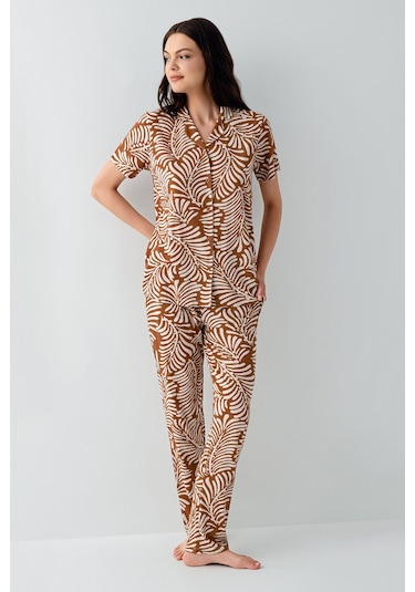Arnetta Kadın Kahverengi Gömlek Pijama Takım Ar3607-s-v1 Kahverengi