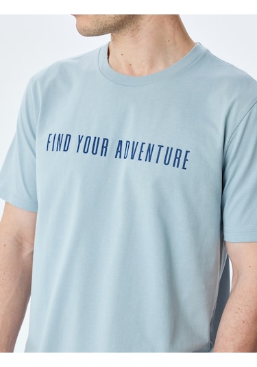 Koton Bisiklet Yaka Regular Fit Pamuklu Kısa Kollu Slogan Baskılı Tişört Mavi 5sam10087hk Mavi