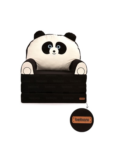 Portatif Katlanabilir Sevimli Çocuk Koltuğu - 3 Katlı Çocuk Yatak Koltuk - Taşınabilir Bebek Koltuğu Siyah