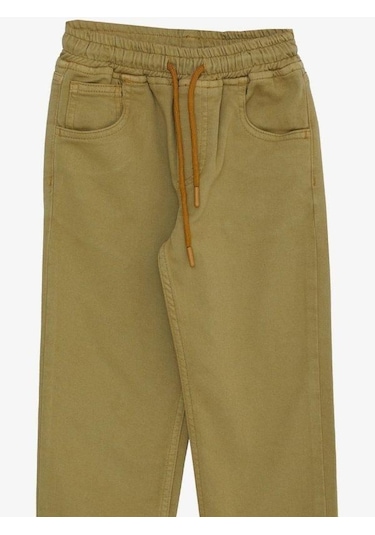 Erkek Çocuk Pamuklu Rahat Kalıp Bel Paça Lastikli Pantolon-14580 Hardal