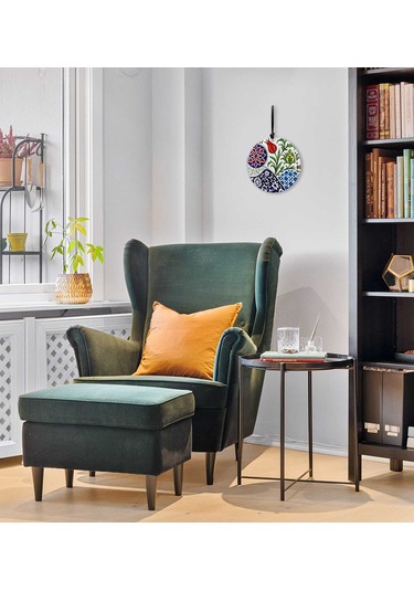 23 Cm Çap - İznik Çini Desen Çiçek Motifli Füzyon Cam Duvar Süsü