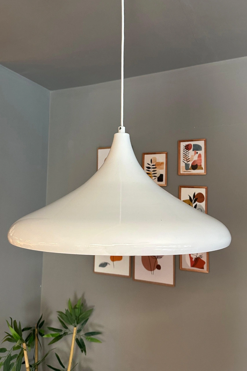 45 Cm Çaplı Champion Xl Beyaz Avize Tekli Sarkıt Lamba Cafe Restoran Salon Mutfak Avizeleri Beyaz