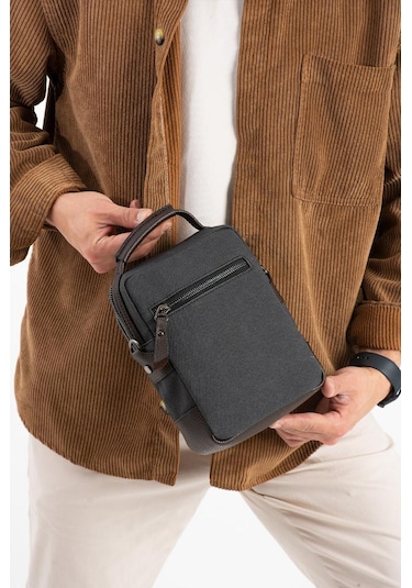 Kanvas Kumaş Erkek Postacı Çanta Omuz Çantası 20 12 Cm Çapraz Askılı Omuz Çantası Mega Çanta Antrasit