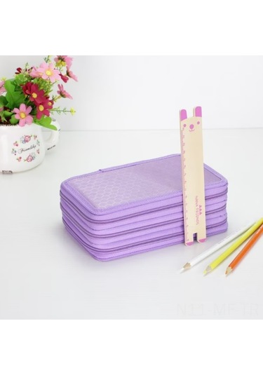 Mufunye 48 Renkli Boya Kalemi İçin Mor 3 Katlı 52 Delikli Çizim Ve Sketsa Stüdyosu Çantası Siyah