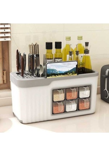 Pazly Beyaz Çok Fonksiyonlu Baharat Kutusu Mutfak Depolama Çeşni Şişesi Bıçağı Takım Saklama Beyaz