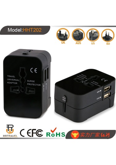Geeksen Hht202 Evrensel Seyahat Şarj Adaptörü - Siyah, 6 Lü, 2 Usb 2.1a, 1350w, Ac100-250v, Le Akıllı Koruma, Abs+pc, Ce/fcc/rohs Onaylı