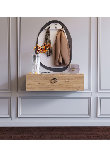 80 Cm Duvara Monte Ahşap Makyaj Masası Organizatör Modern Dresuar Ahşap