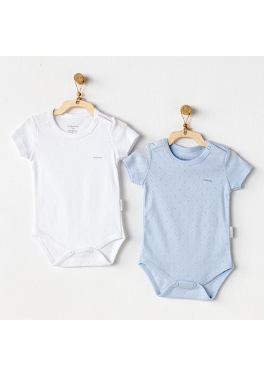 Andywawa Bebek Body 2 Parça Short Sleeve Body Jacquard Basic Ac25554 Mavi-beyaz Mavi - Beyaz