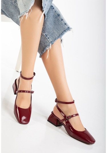 Ellolita St-003 Bordo Rugan Günlük 4 Cm Topuklu Bayan Ayakkabı Siyah