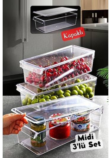 Hitfoni Orta Tall Clear Buzdolabı & Dolap Içi Düzenleyici Organizer 3 Adet