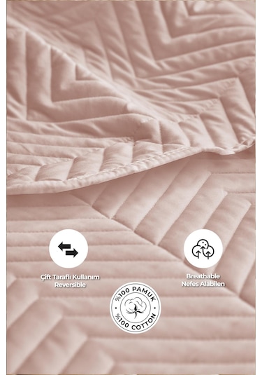 Evlen Home Ross %100 Pamuk Tek Kişilik Yatak Örtüsü Pike Takımı Kapitone Çizgili Günlük Yıkanabilir Pudra Pudra