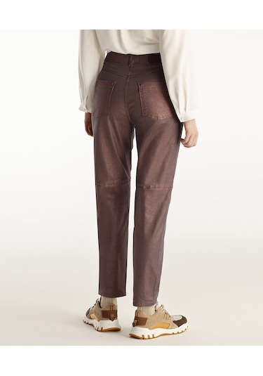 Yargıcı Kesik Detaylı Yüksek Bel Düz Kesim Pantolon Bakır