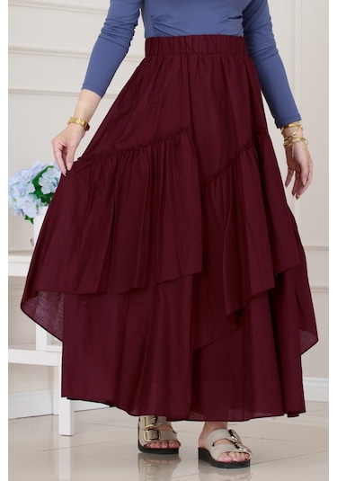 Sevitli Katlı Botto Vual Etek-bordo-5306 Bordo