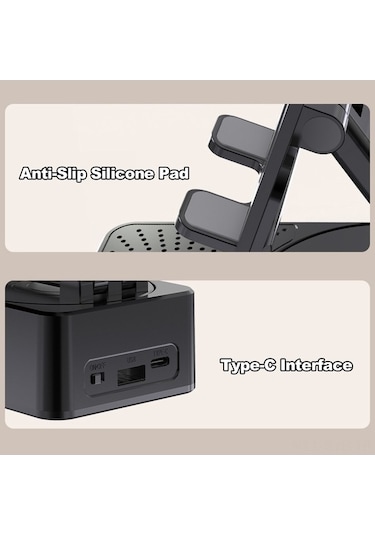 Sandwich 3lü Fonksiyonlu Bluetooth Hoparlör: Telefon Tutucu, Şarj, Kolay Kullanım, Çevirilebilir Siyah Abs