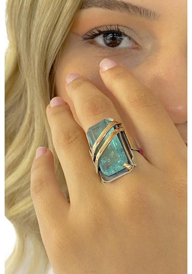 Doğal Mavi Topaz El Üretim Özel Kalite 925 Gümüş Yüzük