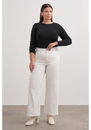 Düz Kesim Dokuma Pantolon-3358 Beyaz