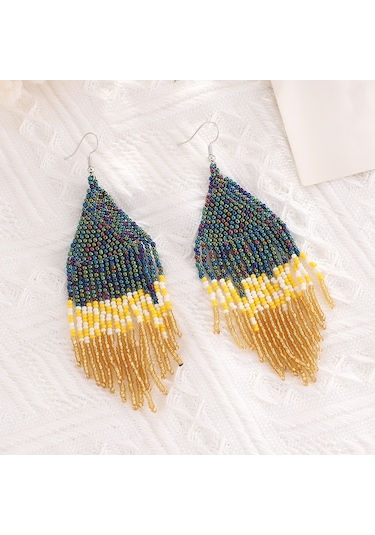 Yerel Boncuklu Püskül Küpeler Boho - El Yapımı Tohum Boncuk Açıkl Çok Renkli