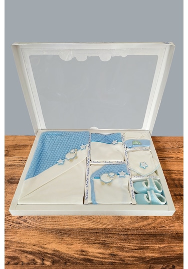 10 Parça Mavi Kuzu Hastane Çıkışı Ve 4 Parça Bebek Bornoz Seti Mavi