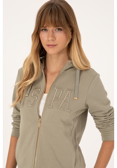 U.S. Polo Assn. Kadın Açık Haki Fermuarlı Kapüşonlu Basic Sweatshirt 50307769-VR183 U.S. Polo Assn. Kadın Açık Haki Fermuarlı Kapüşonlu Basic Sweatshirt 50307769-VR183