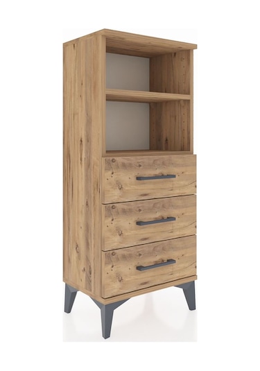 Arges Komodin 2 Raflı 3 Çekmeceli 44x30x106 Çam-çam Çam