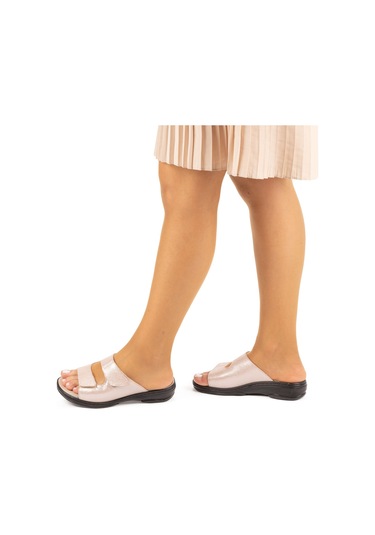 Mix Brand Kadın Hakiki Deri Değişebilen Tabanlıklı Anatomik Terlik Simli Açık Pembe