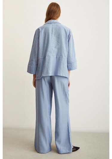 Never More Yarasa Kol Keten Gömlek Mavi