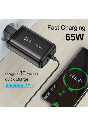 Uslıon 65w Gan Hızlı Şarj Usb Tip C Şarj Qc4.0 Pd3.0 Hızlı Şarj Xiaomi İphone Uyumlu Black Eu Plug