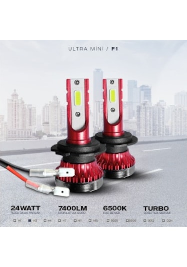 F1 H3 Mini Kar Beyazı Led Xenon Far Led Zenon Ampulü Şimşek Etkil