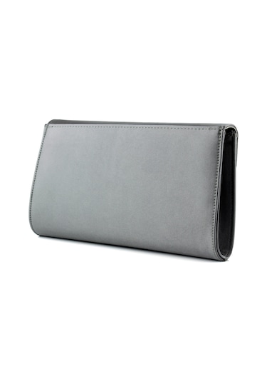 Erkan Saçmacı Antrasit Saten Zincir Askılı Manyetik Kapaklı İç Cepli Zarif Abiye El Çantası Antrasit