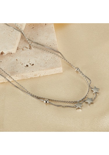 Sones Opk Gx2432 Paslanmaz Çelik Çift Katmanlı Pentagram Kolye, Renk: Çelik Rengi