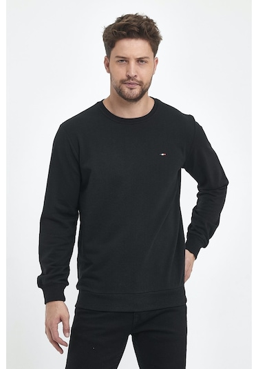 MMetalic Erkek Siyah Bisiklet Yaka Nakış Detaylı Regular Fit Sweatshirt 001