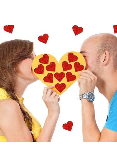 Sevgililer Günü İçin Simli Kırmızı Kalp Çıkartmaları - Dekoratif Kalp Çıkartmaları Çok Renkli