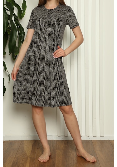 Hamile Tunik Gecelik Kısa Kollu Likralı Viskon SİYAH