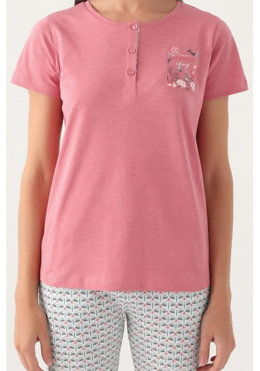 Arnetta Patlı Düğmeli Yaka Pamuk Kadın Pijama Takım 001