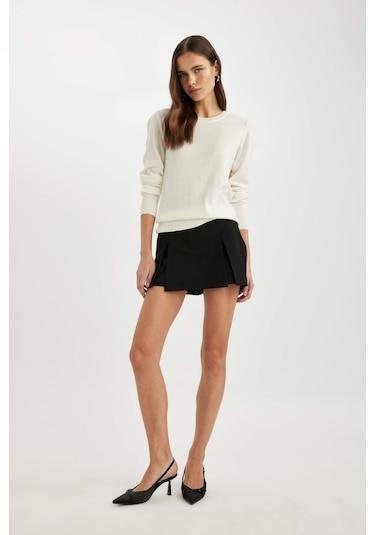 DeFacto Yüksek Bel Pileli Casual Klasik Şort Etek C7340AX24SMBK81 Siyah