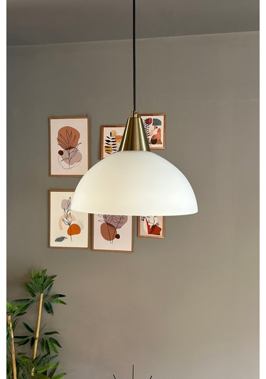 Perry Beyaz Cam Tekli Avize Eskitme Huni Başlık Retro Sarkıt Lamba Restoran Salon Aydınlatma Beyaz