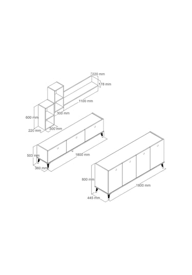 Moxen Mts2 Mira Duvar Raflı Tv Ünitesi Ve Orta Sehpa