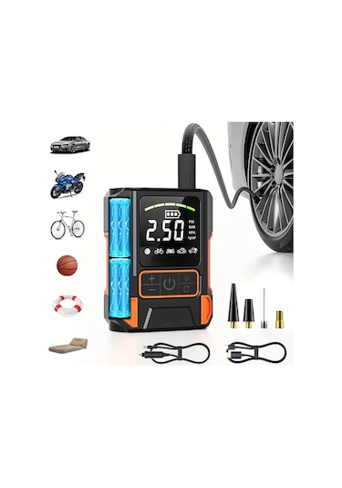 Xuweiwei Taşınabilir Dijital Hava Kompresörü Led Ekranlı Kablolu Kablosuz Çift Amaçlı Şişiriciler Araba Motosiklet Bisiklet Spor Topu