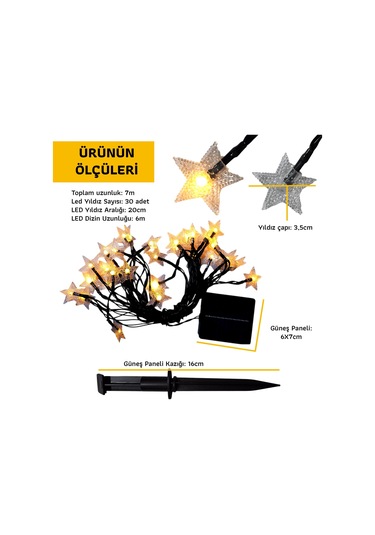 Upway Güneş Enerjili 30 Led Yıldız Dekoratif Işık Dış Mekan İçin Su Geçirmez Led 7m Gün Işığı