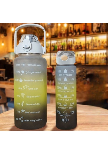 Buffer İkili Motivasyon Su Şişesi Sızdırmaz Kapaklı, Stickerlı