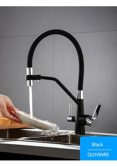 Mutfak Eviye Bataryası Dual Flow Su Arıtma Çıkışlı Siyah Krom B13