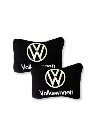 Volkswagen Nakış Işlemeli Siyah Polar Ortopedik Araç Oto Koltuk Seyahat Boyun Yastık / 2'li Set
