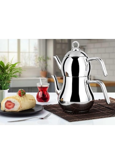 Lines Şahmeran Aile Boy Metal Kulp Çelik Çaydanlık Çelik